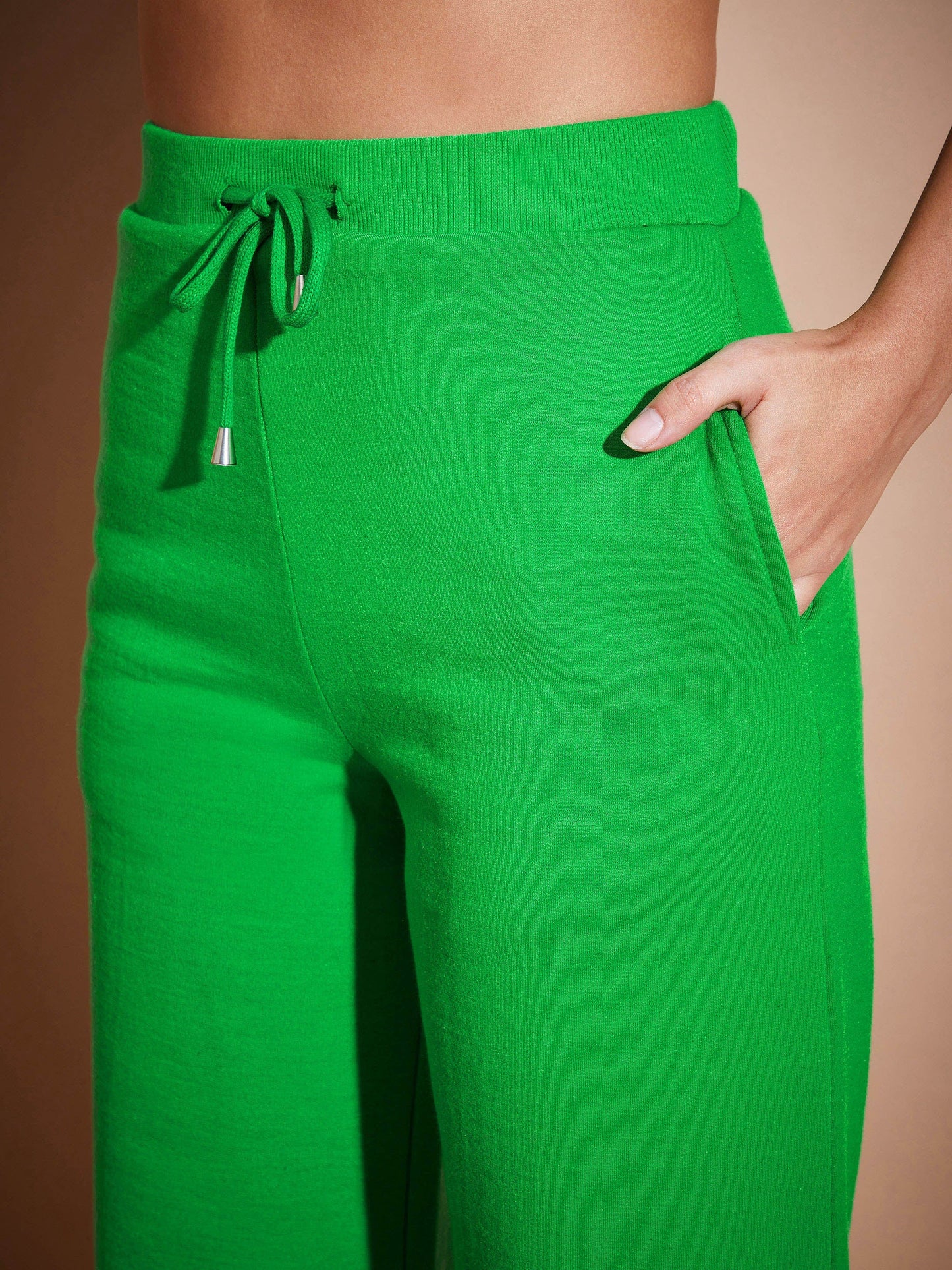 Green Fleece Wide Leg Track Pants