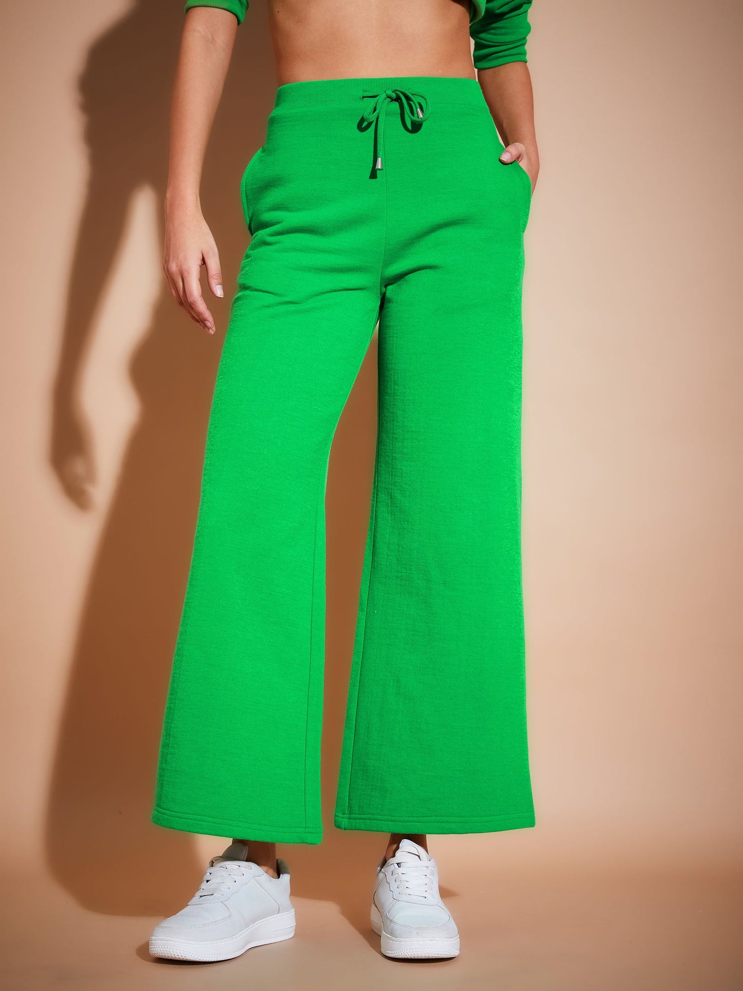 Green Fleece Wide Leg Track Pants