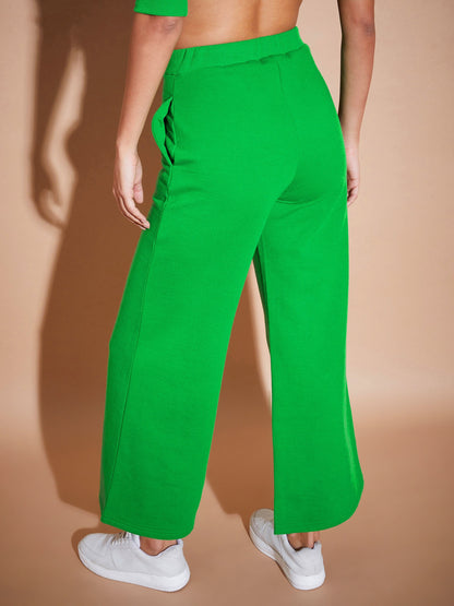Green Fleece Wide Leg Track Pants