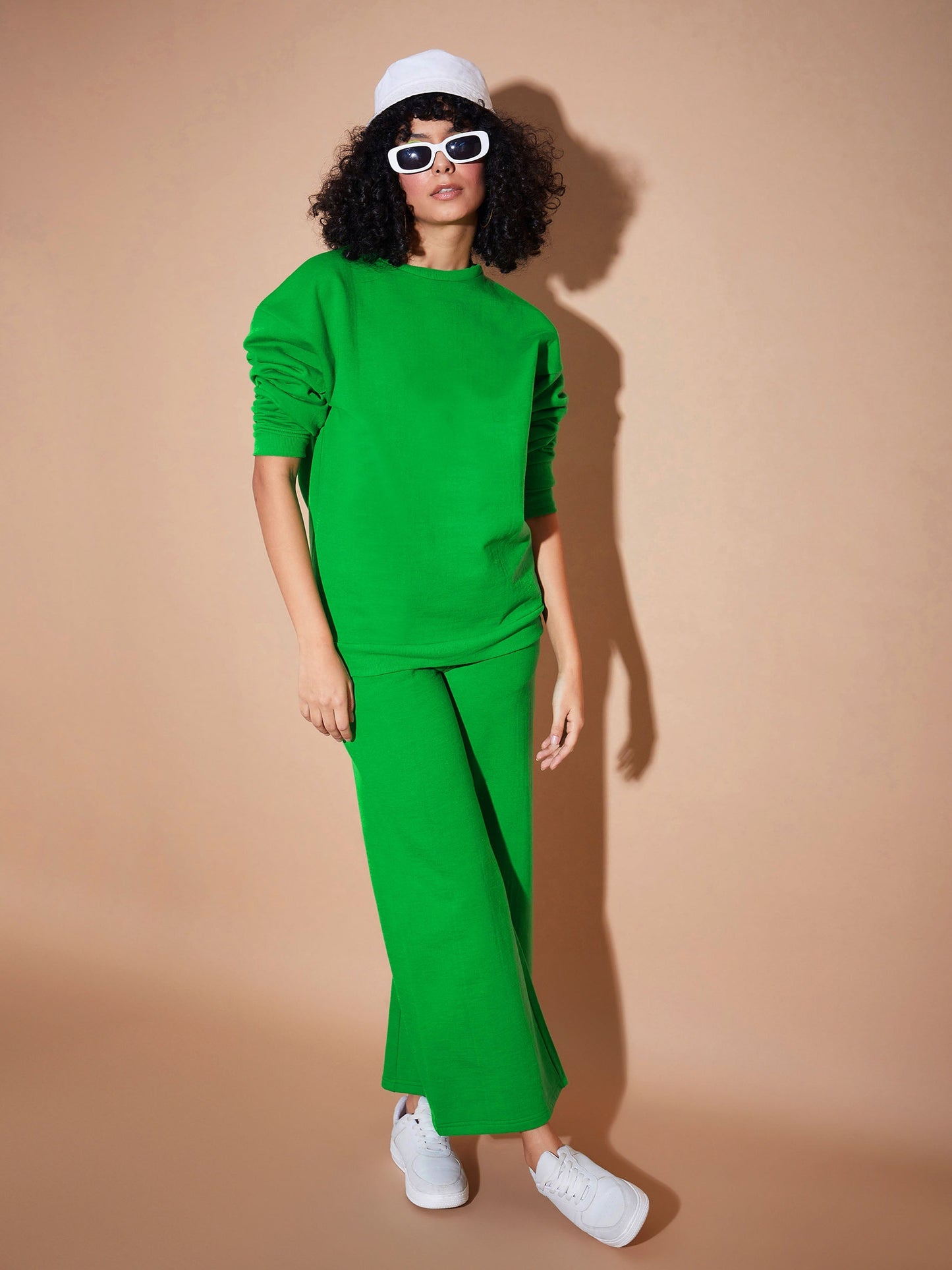 Green Fleece Wide Leg Track Pants