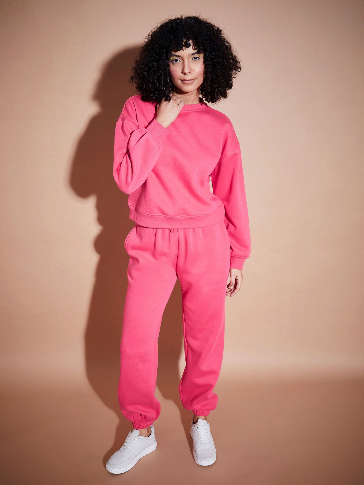 Women Pink Premium Fleece Baggy Joggers