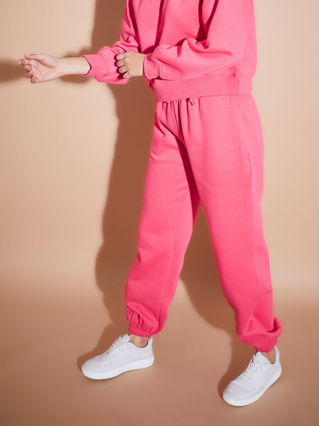 Women Pink Premium Fleece Baggy Joggers