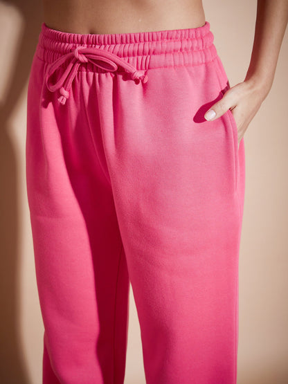 Women Pink Premium Fleece Baggy Joggers