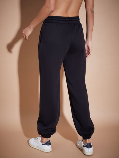 Women Black Premium Fleece Baggy Joggers