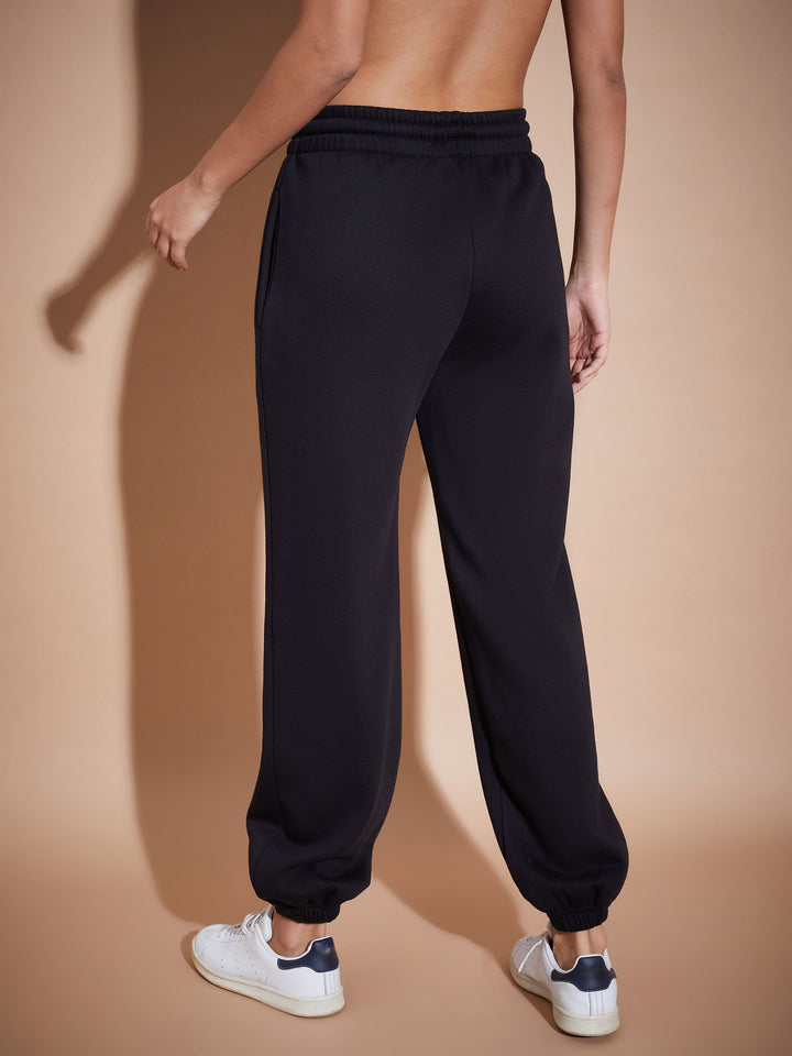 Women Black Premium Fleece Baggy Joggers