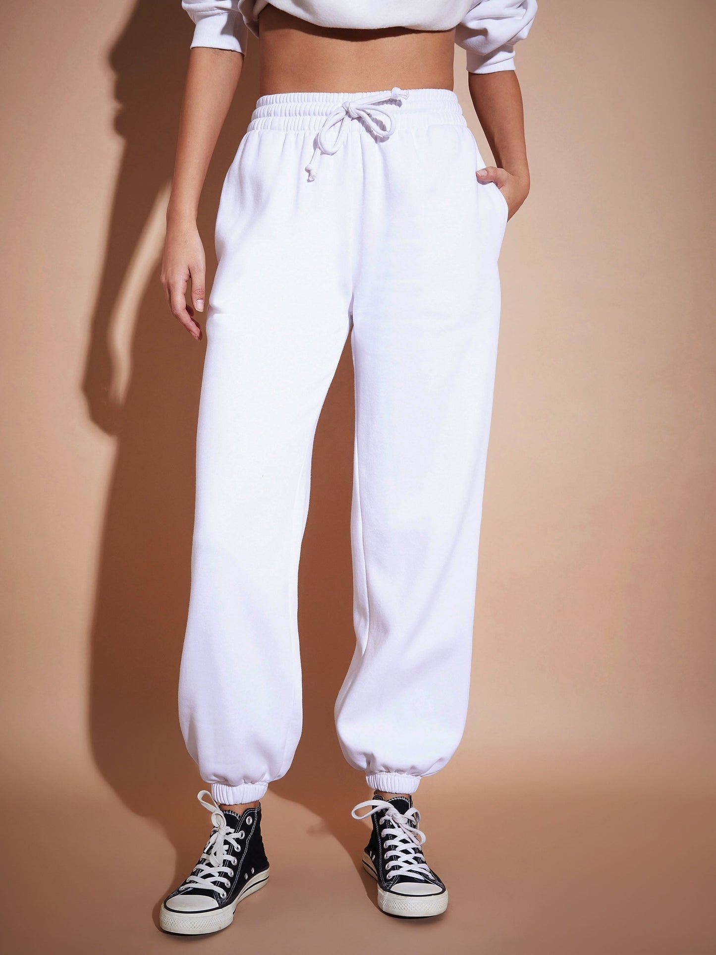 White Premium Fleece Baggy Joggers