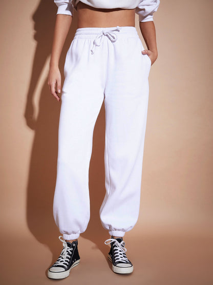 White Premium Fleece Baggy Joggers