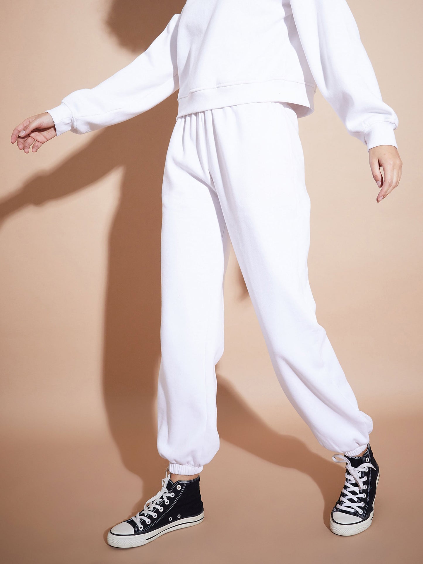 White Premium Fleece Baggy Joggers
