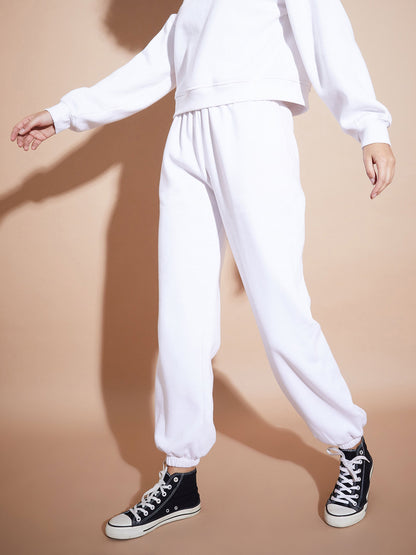 White Premium Fleece Baggy Joggers