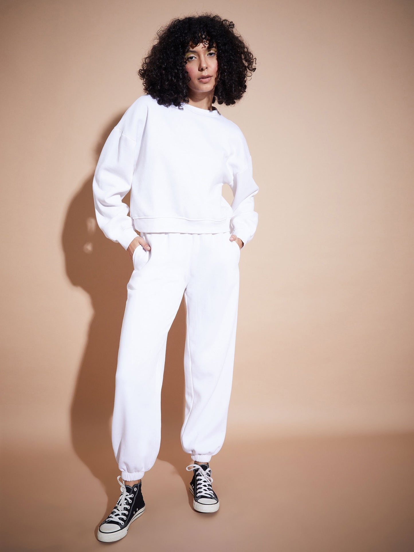 White Premium Fleece Baggy Joggers