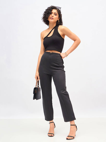 Dark Grey Front Darted High Waisted Pants