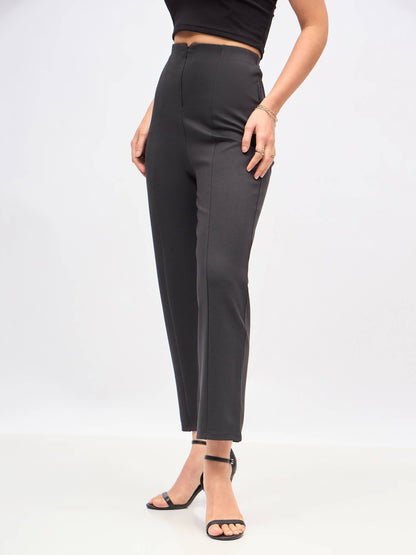 Dark Grey Front Darted High Waisted Pants