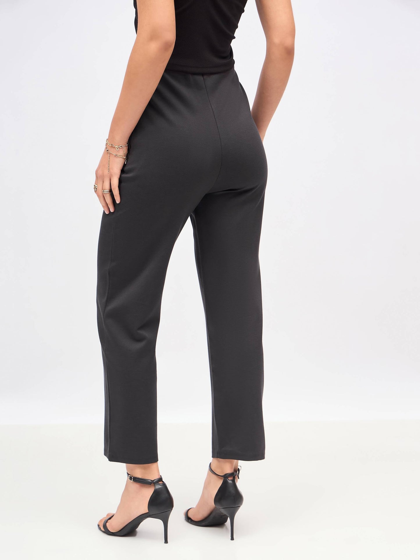 Dark Grey Front Darted High Waisted Pants