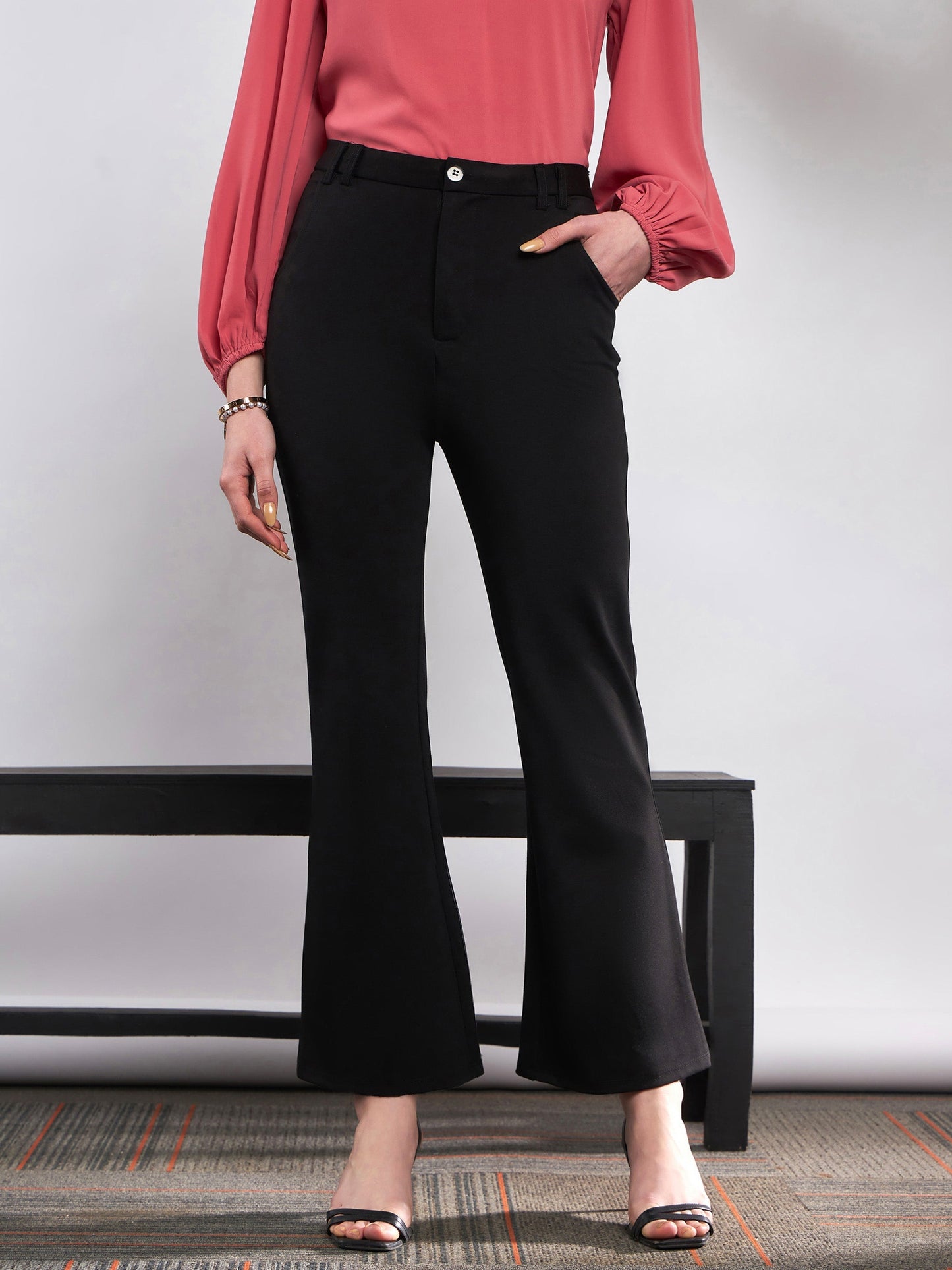Black Knit Bell Bottom Pants