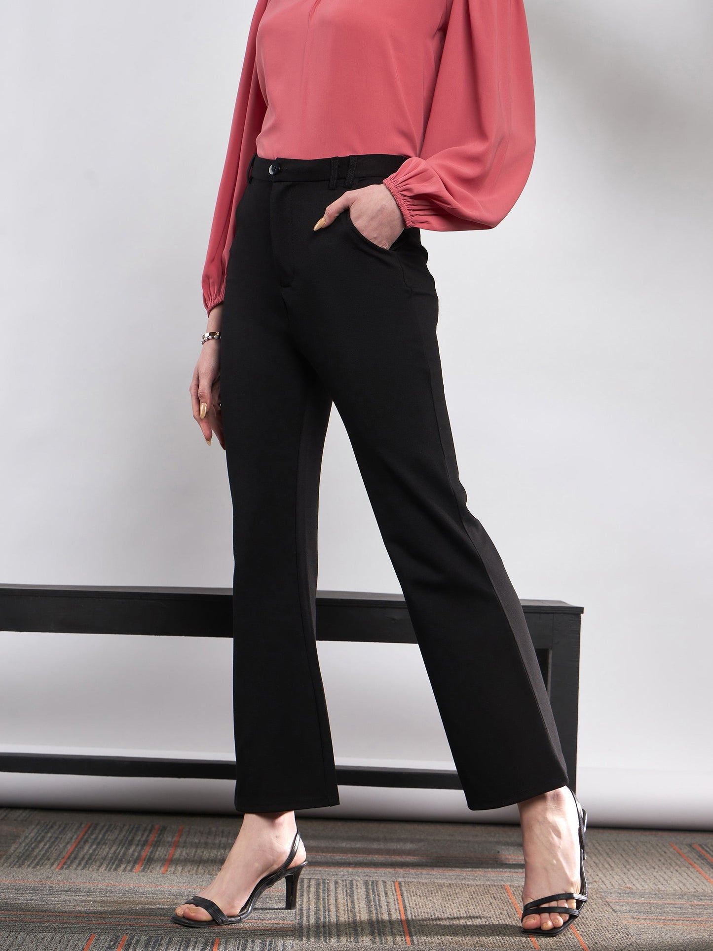 Black Knit Bell Bottom Pants