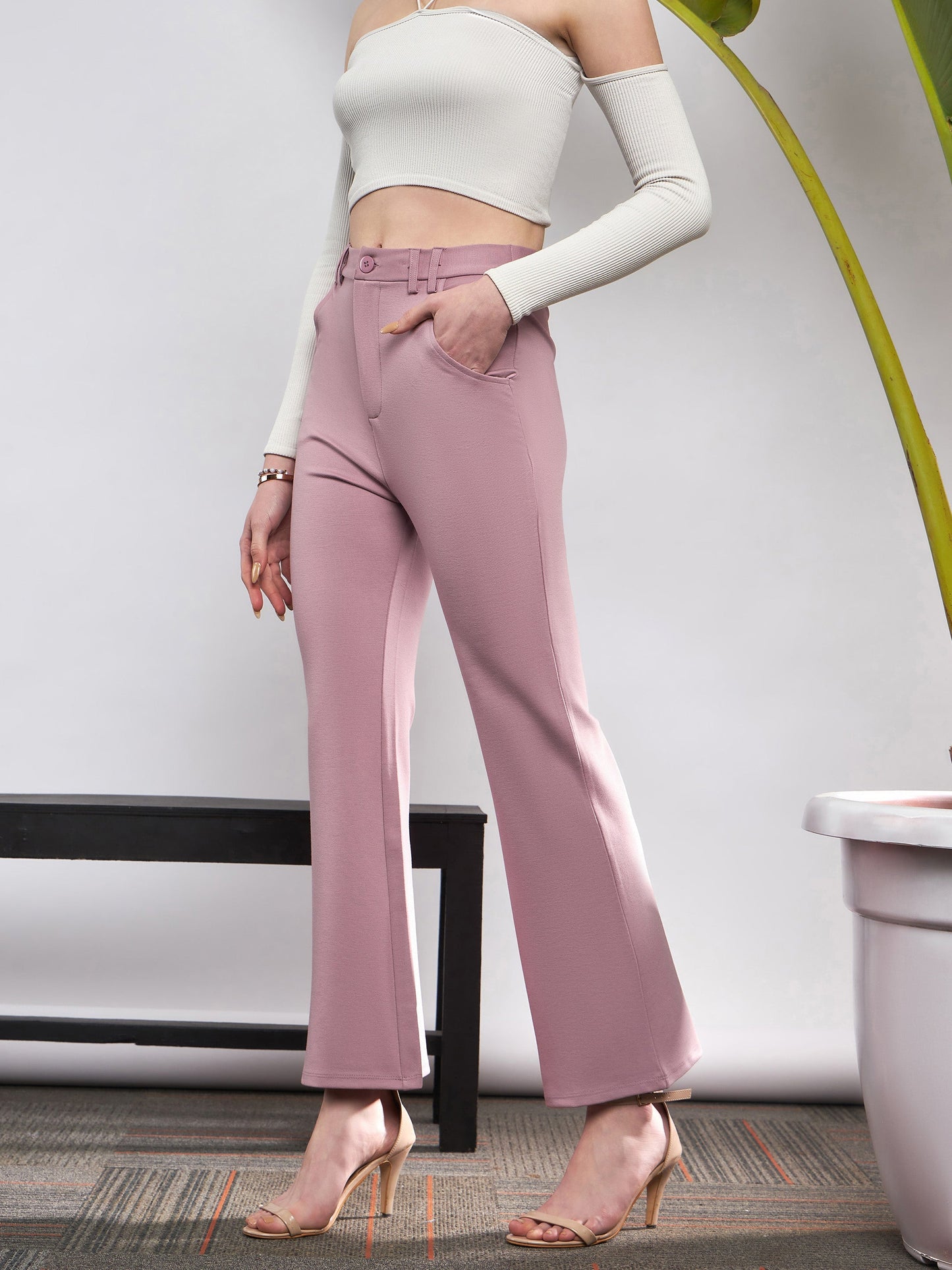 Light Pink Knit Bell Bottom Pants