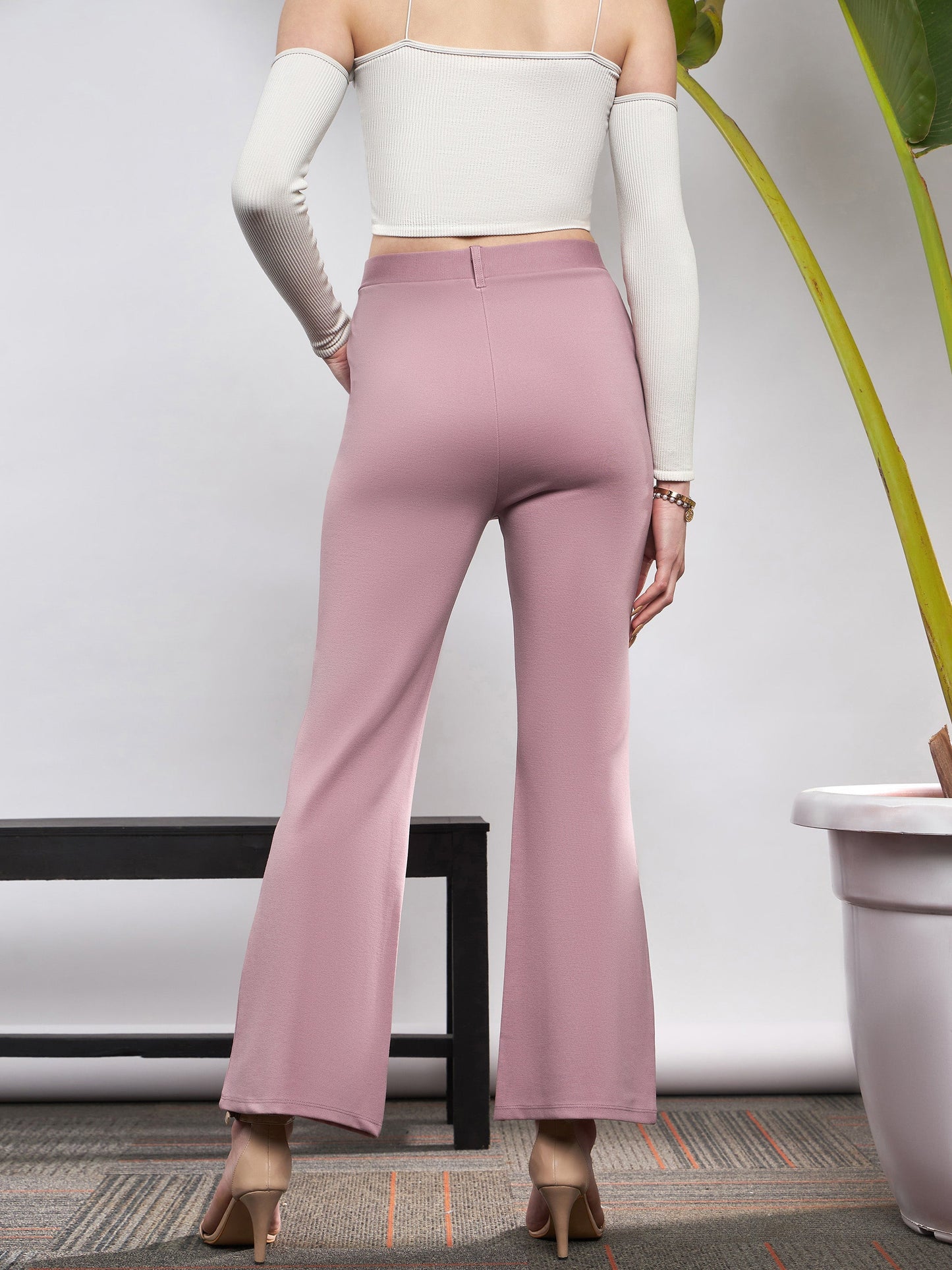 Light Pink Knit Bell Bottom Pants