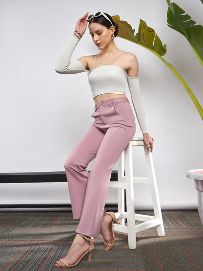 Light Pink Knit Bell Bottom Pants