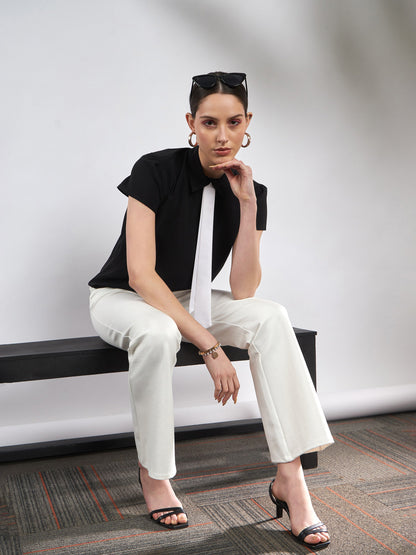 Women White Knit Bell Bottom Pants