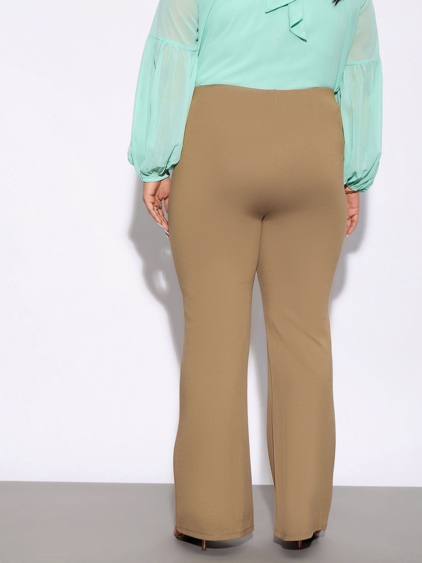 Beige Bell Bottom Stretch Trousers
