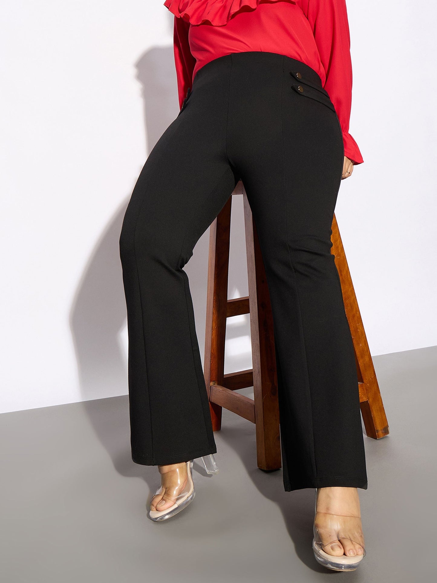 Black Bell Bottom Stretch Trousers