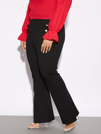 Black Bell Bottom Stretch Trousers