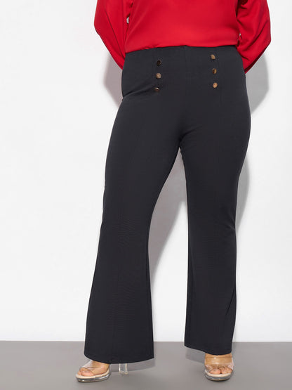 Grey Mock Button Detail Bell Bottom Trousers