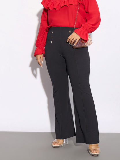 Grey Mock Button Detail Bell Bottom Trousers