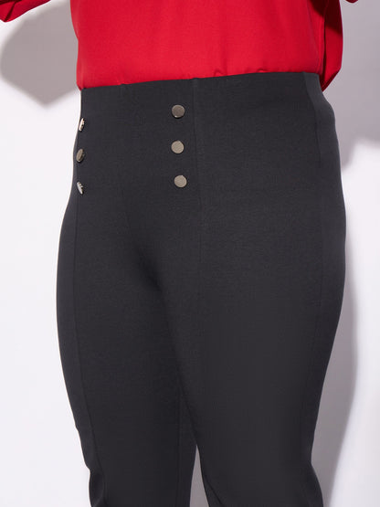 Grey Mock Button Detail Bell Bottom Trousers