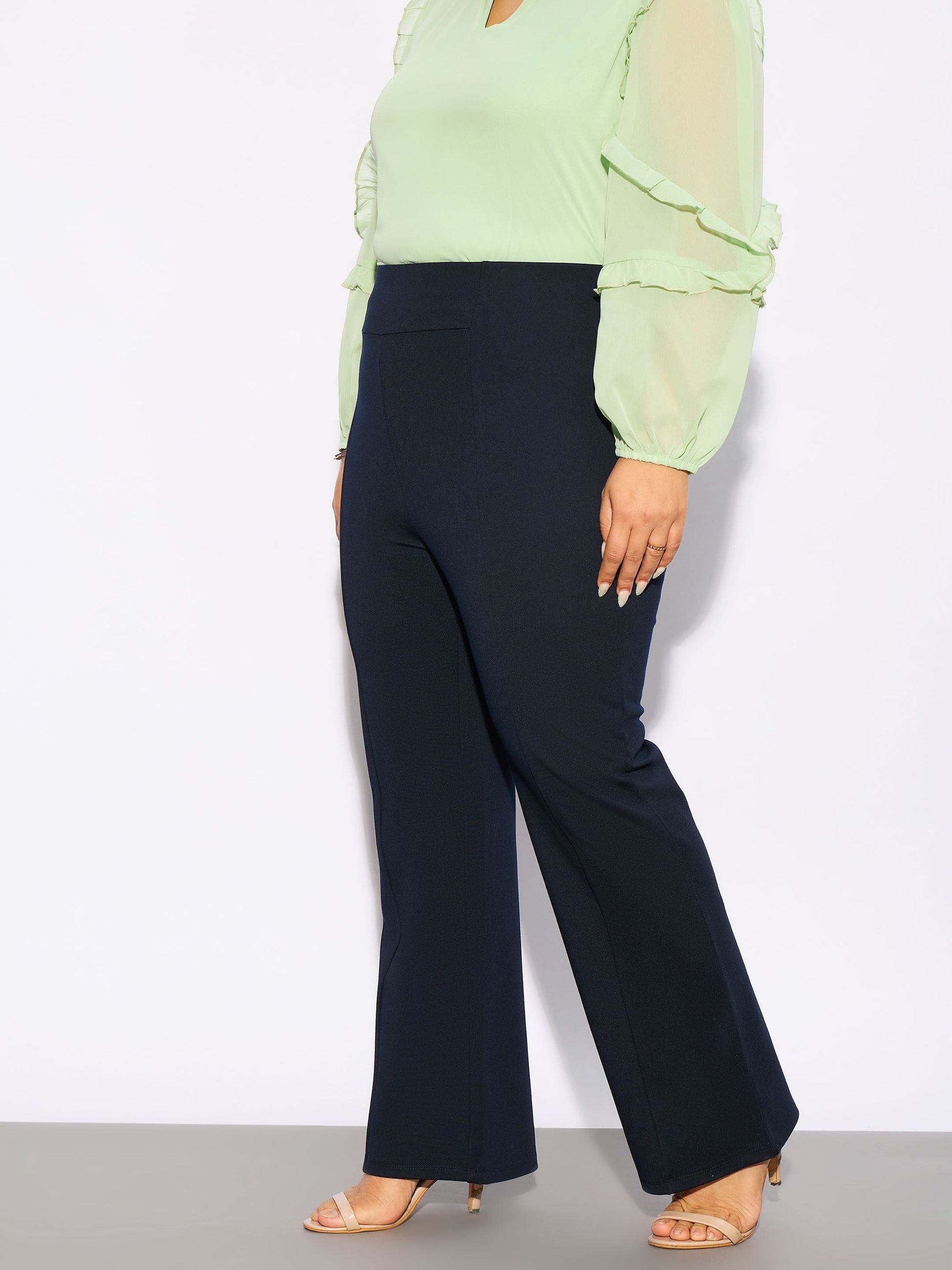 Navy Front Seam Straight Pants-SASSAFRAS Curve