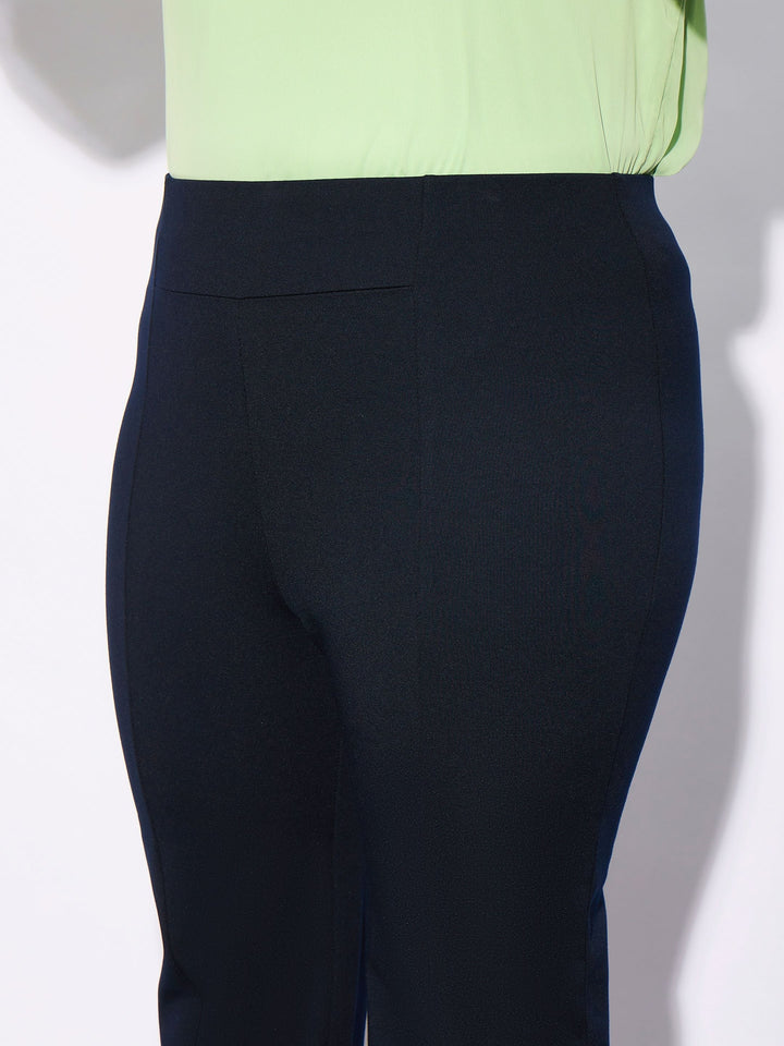 Navy Front Seam Straight Pants-SASSAFRAS Curve