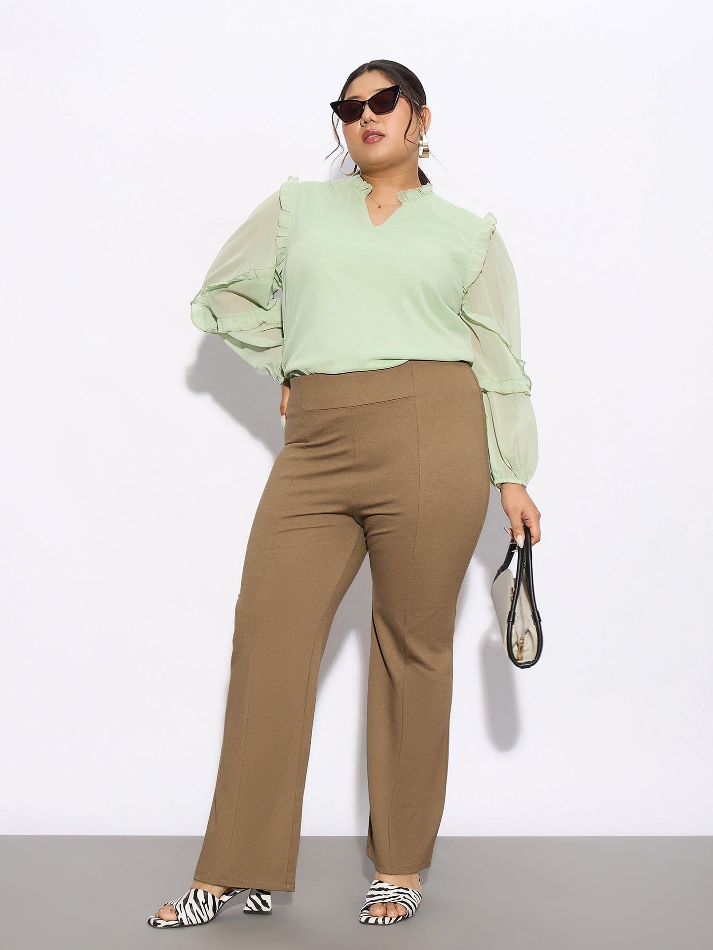 Beige Front Seam Straight Pants