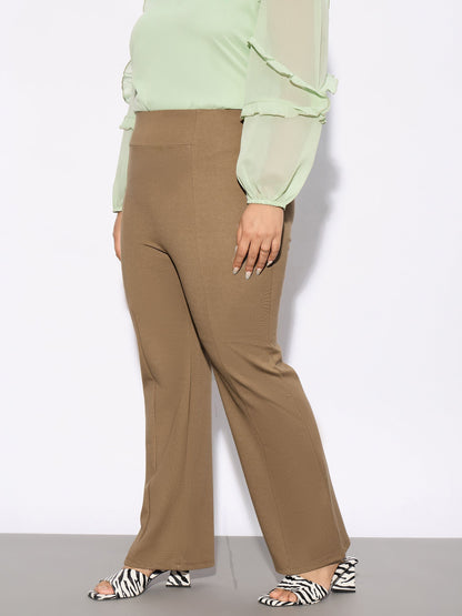 Beige Front Seam Straight Pants