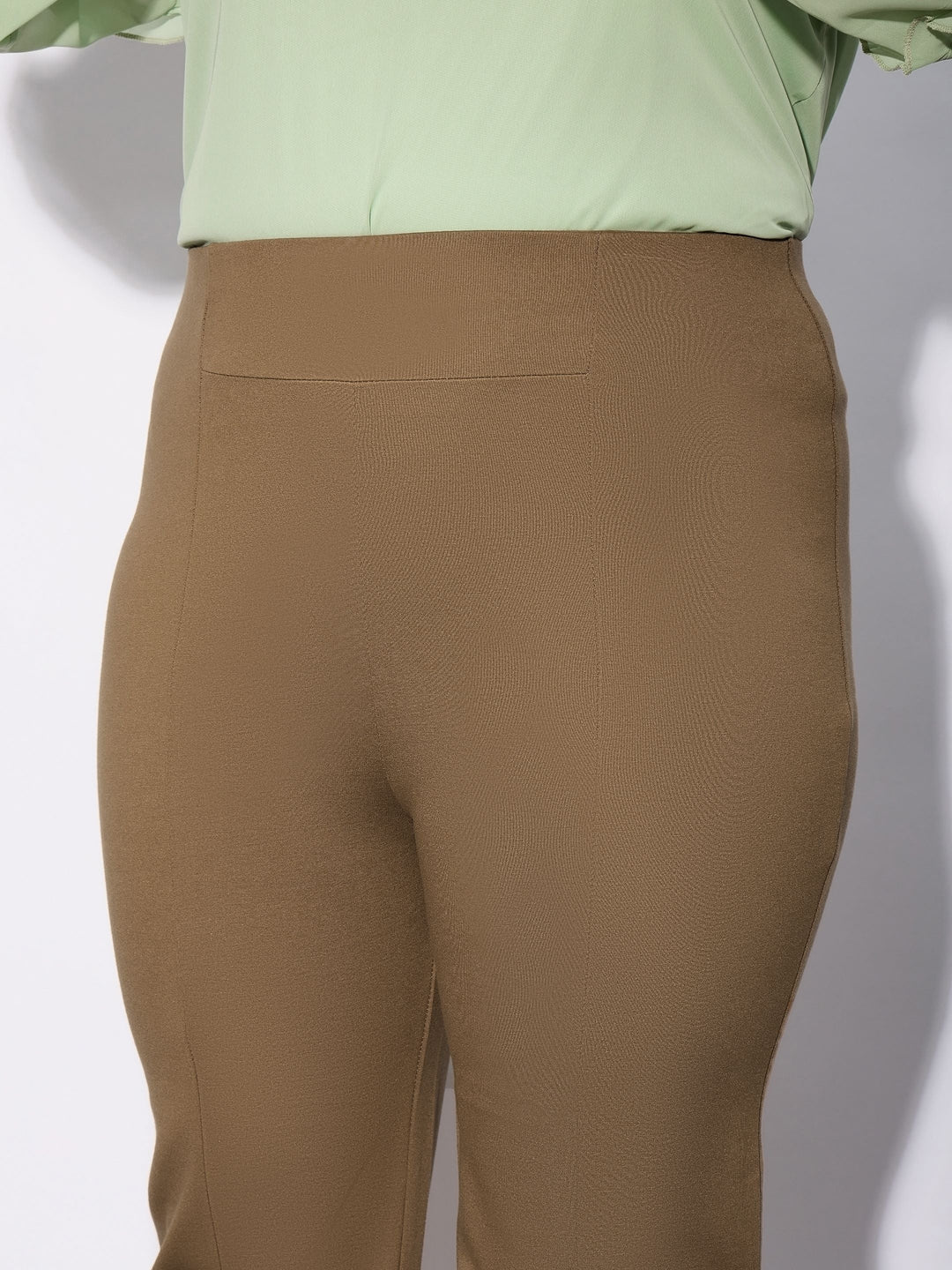Beige Front Seam Straight Pants