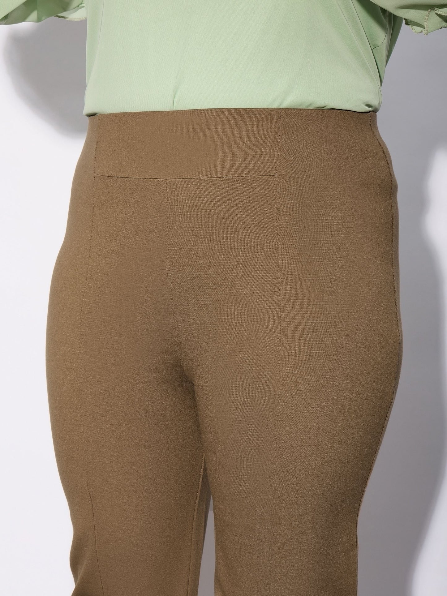 Beige Front Seam Straight Pants