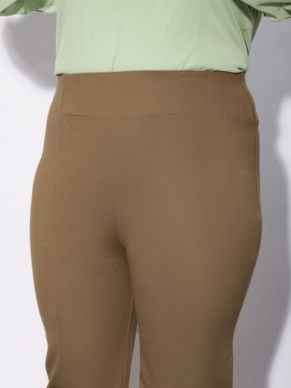 Beige Front Seam Straight Pants