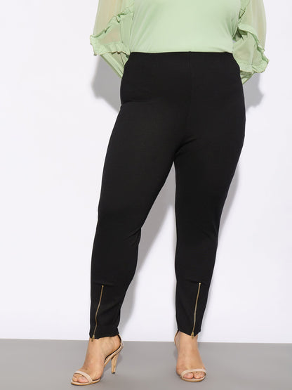 Plus size women's Black Rayon Black Metal Zipper Hem Detail Pants by Sassafras Curve for wholesale buyers, boutiques, resellers and bulk orders from