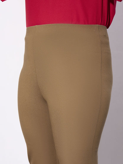 Beige Metal Zipper Hem Detail Pants