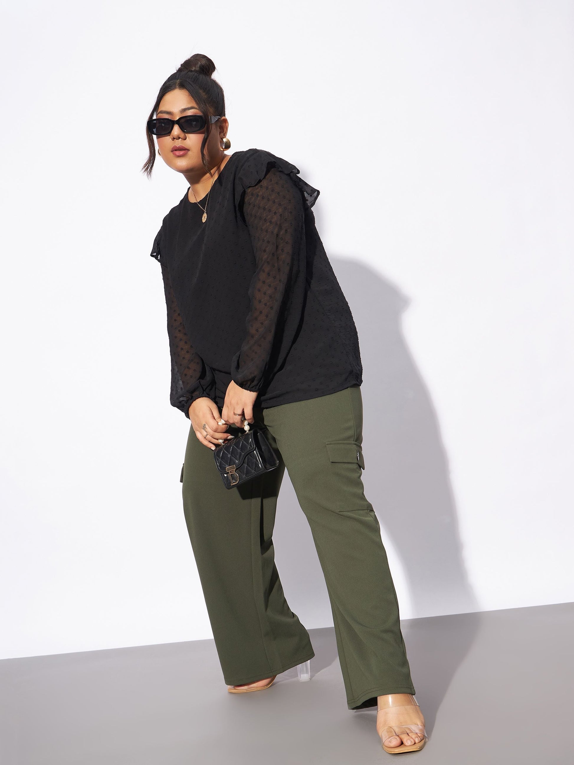 Olive Multi Pockets Cargo Pants-SASSAFRAS Curve