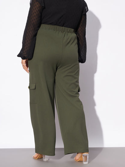 Olive Multi Pockets Cargo Pants-SASSAFRAS Curve