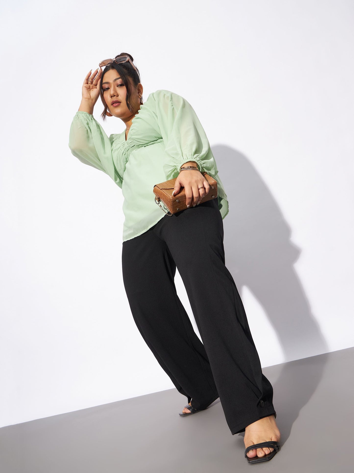 Black Hem Button Detail Straight Pants
