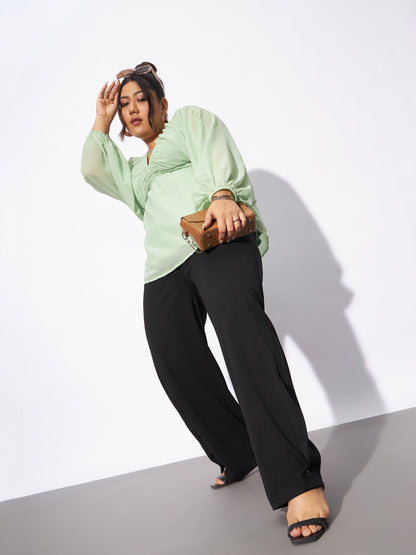 Black Hem Button Detail Straight Pants