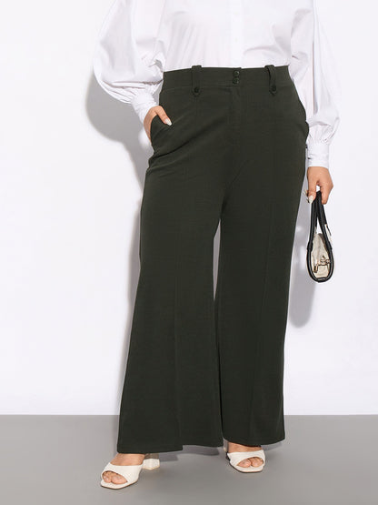 Olive Front Loop Detail Bell Bottom Pants