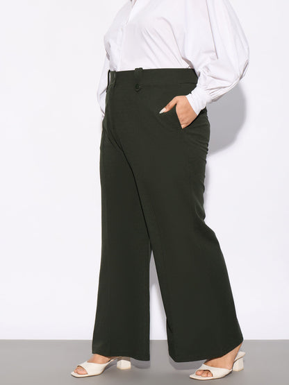 Olive Front Loop Detail Bell Bottom Pants