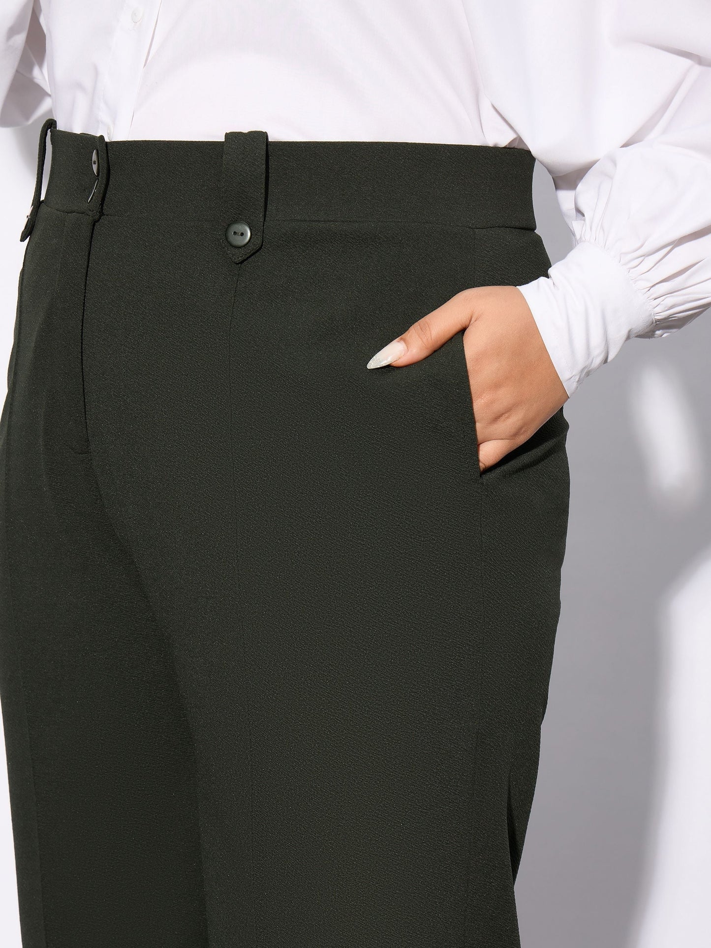 Olive Front Loop Detail Bell Bottom Pants