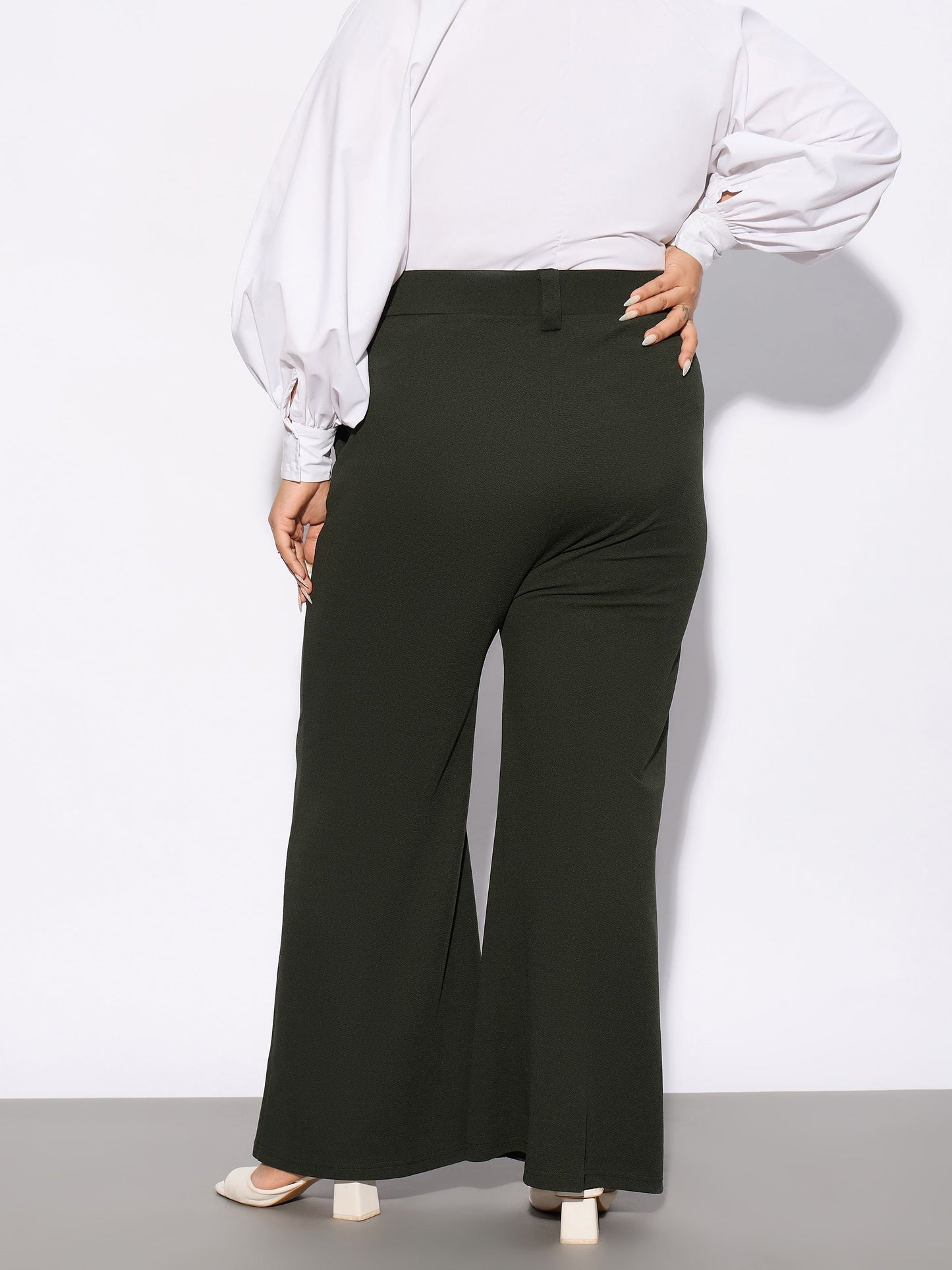 Olive Front Loop Detail Bell Bottom Pants