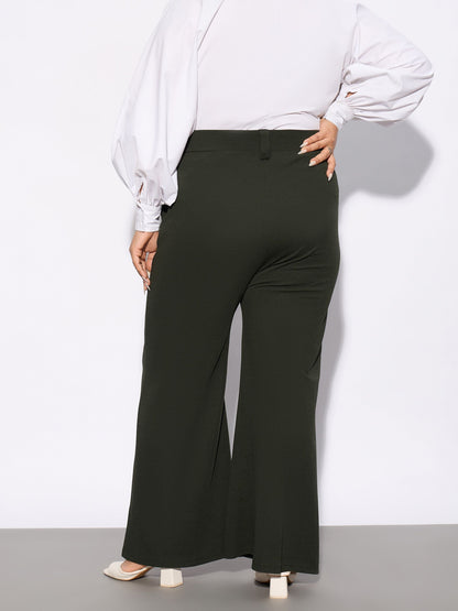 Olive Front Loop Detail Bell Bottom Pants