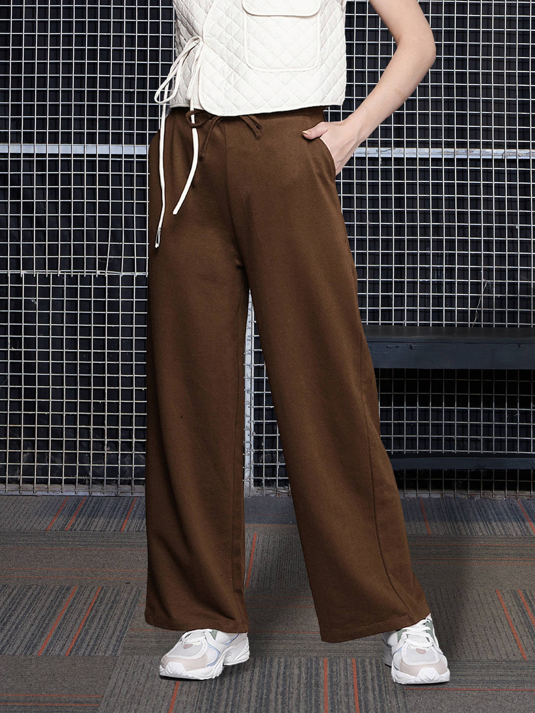 Women's Women Brown Terry Track Pants in Cotton by Sassafras for wholesale, bulk, supplier, manufacturer and wholesaler buyers from Trendphoria