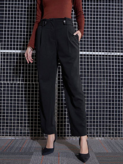 Black Front Button Paperback Waist Pants