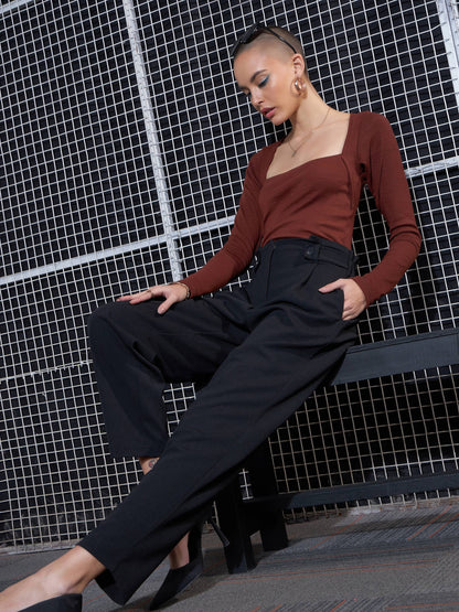 Black Front Button Paperback Waist Pants